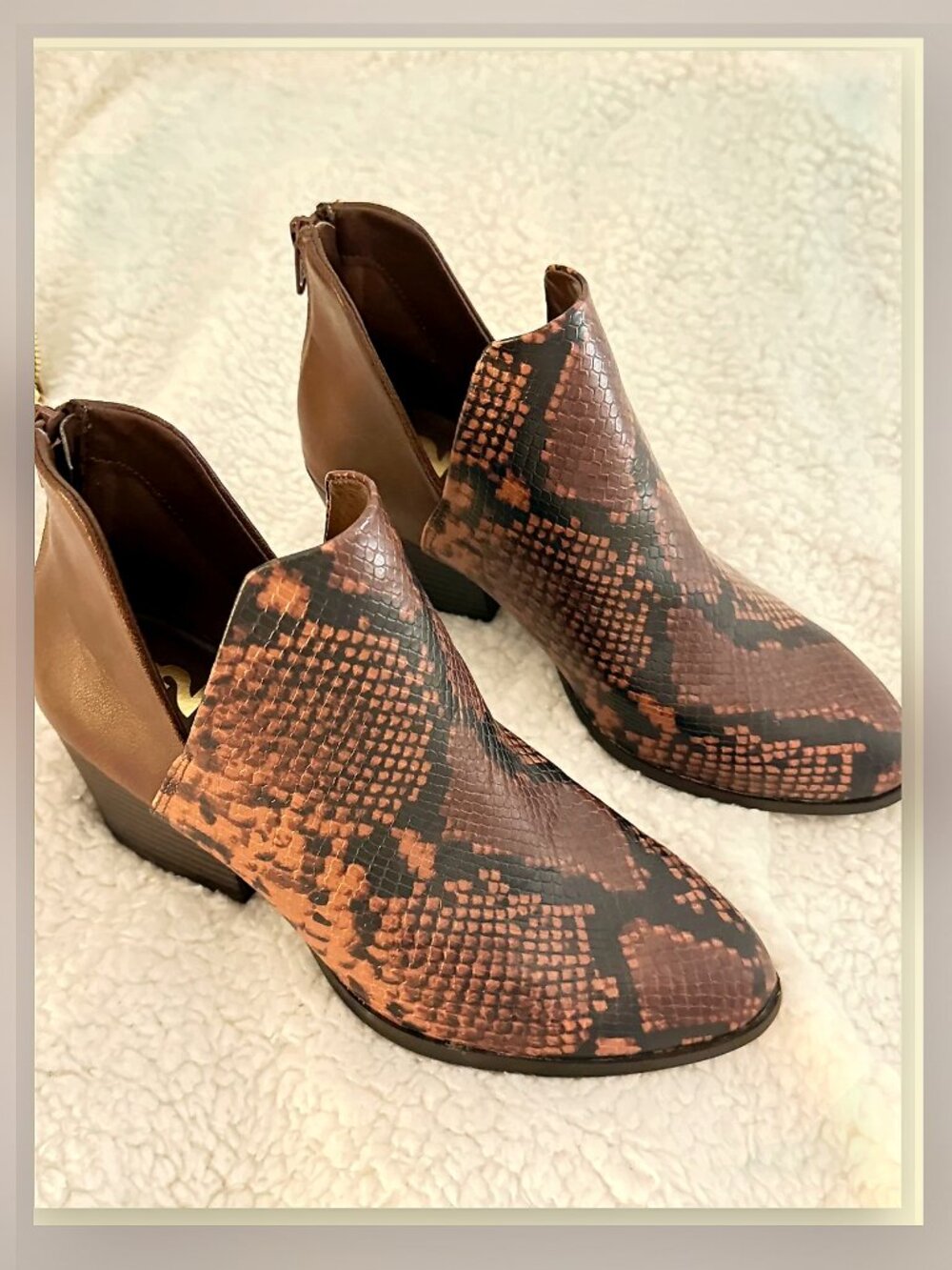 Snake Skin Pattern Brown Leather Boots